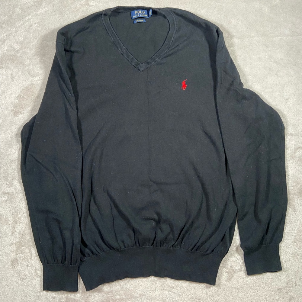 Black Polo Ralph Lauren Pima Cotton light sweater red pony Large